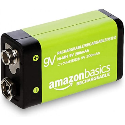 Amazon Basics 4-Pack 9 Volt Cell Rechargeable Batteries, 200mAh Ni-MH, Pre-charged